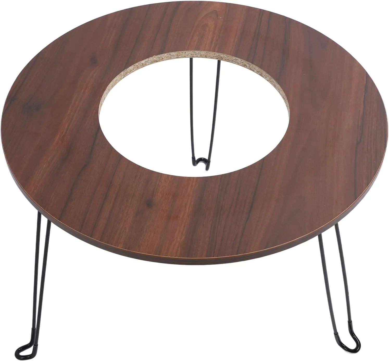 Foldable Barbecue Table, Outdoor Cooking Tea Table with 2 Grill, Portable Round Iron Carbon Steel Walnut Wood Camp Table for Camping, Parties on Patio Deck Garden Backyard