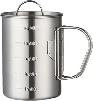 Foldable Camping Cup Mug Camping Pot Cookware Stainless Steel Outdoor Cup with Foldable Handle Lid Scale for Outdoor Hiking Backpacking Fishing (500ml)