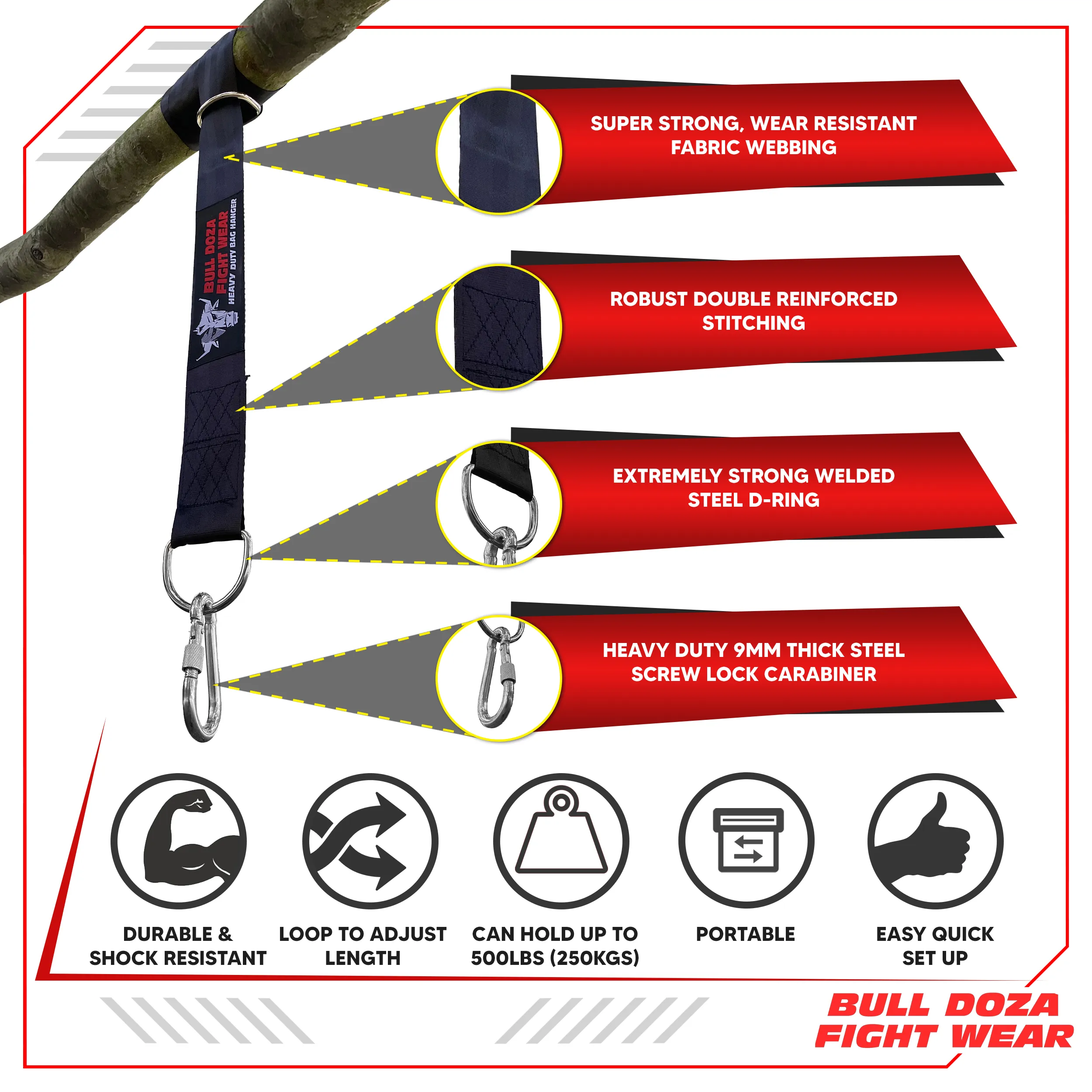 FOUR SIZES 3ft-10ft HEAVY DUTY PUNCH BAG HANGER STRAP