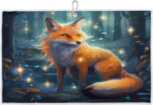 Fox Night Golf Towel with Heavy Duty Carabiner Ultra Absorbent Quick Dry Perfect for Cleaning Clubs Balls Gear Essential Golf Accessory for Men Women Kids