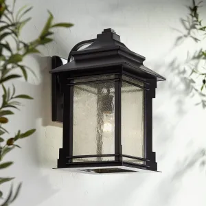 Franklin Iron Works Hickory Point Farmhouse Rustic Mission Outdoor Wall Light Fixture Bronze Lantern 19" Frosted Cream Glass for Exterior House Porch Patio Outside Deck Garage Yard Front Door Home