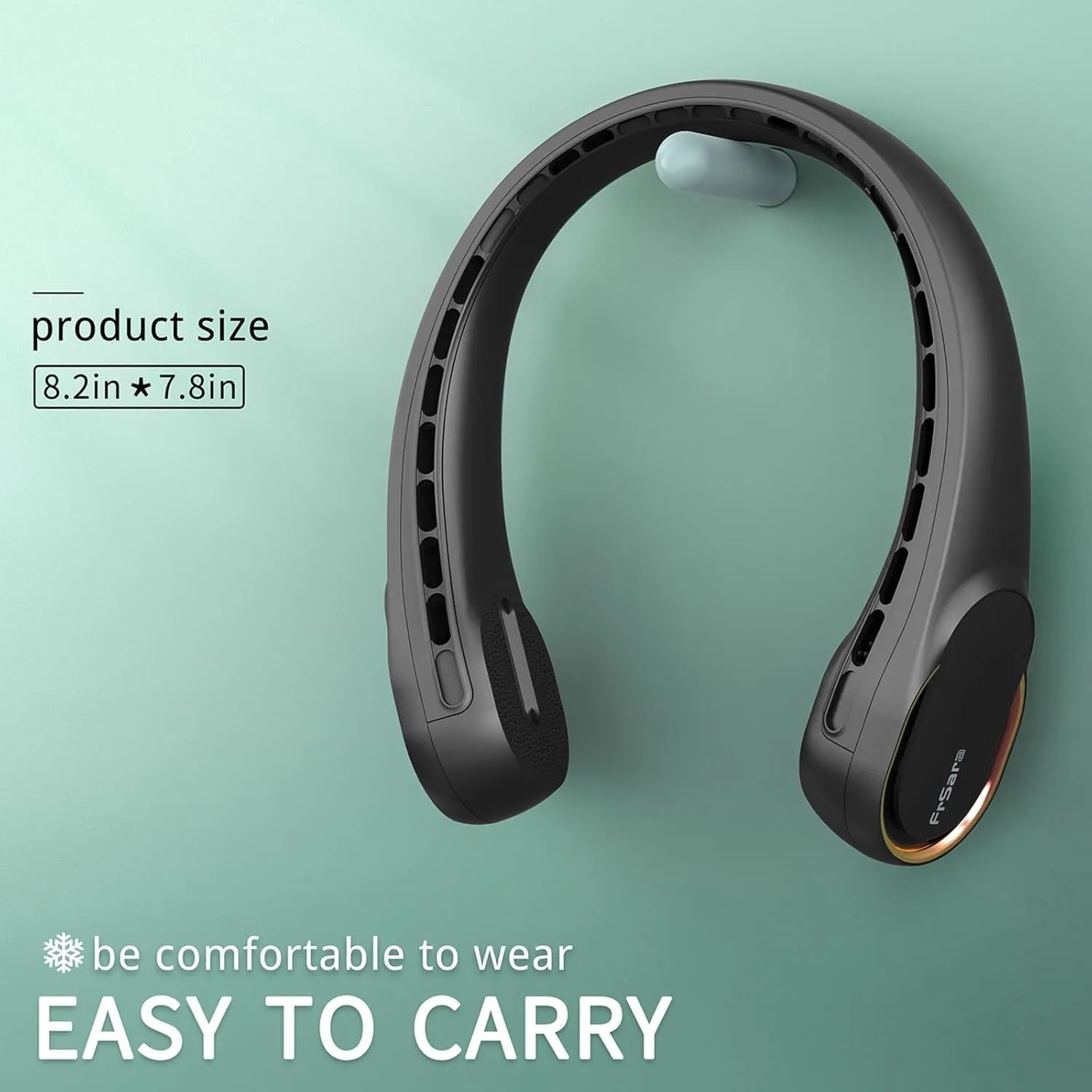 FrSara Neck Fan, Portable Personal Fan Strong Wind, 5200mAh, Air Volume,360° Cooling, No Hair Twisting, Air Volume On 2 Sides, Non-Slip, Quick Charge, Long Use Time, Gift for Dad, Father, Women