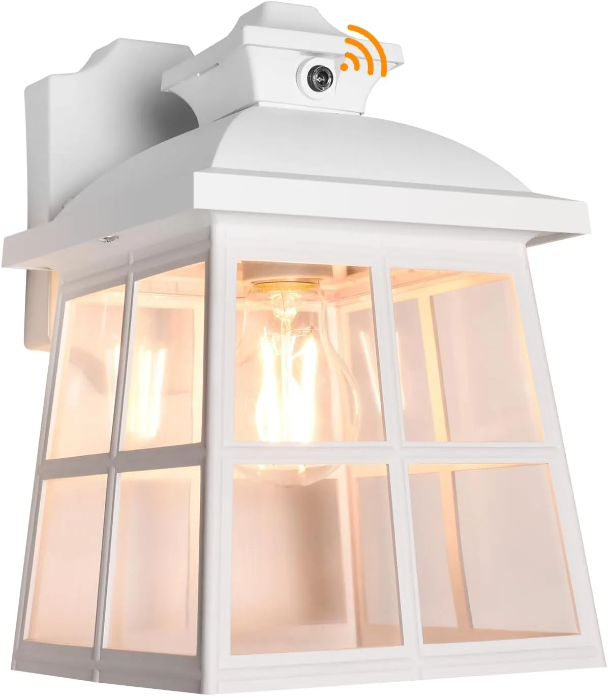 FUDESY Dusk to Dawn LED Outdoor Wall Lantern,White Plastic Photocell Sensor Porch Light with 8W 800LM Edison Filament Bulb,Exterior Wall Mount Light Fixture for Yard,Patio,Garage,FDS747EPSW1