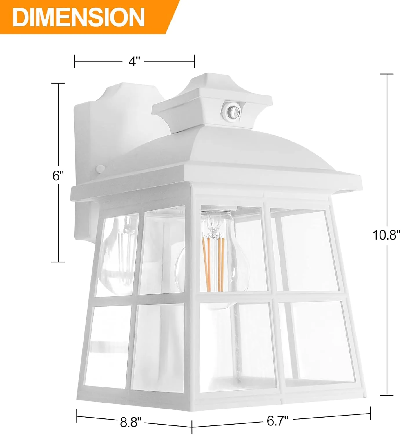 FUDESY Dusk to Dawn LED Outdoor Wall Lantern,White Plastic Photocell Sensor Porch Light with 8W 800LM Edison Filament Bulb,Exterior Wall Mount Light Fixture for Yard,Patio,Garage,FDS747EPSW1