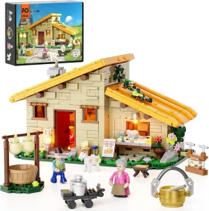 FUNWHOLE Farm Cheese-House Lighting Building-Bricks-Set - Home Cheese Collection LED Light Building Animals Construction Set 867 Pcs for Adults and Teen
