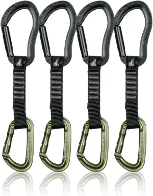 Fusion Climb 4-Pack 12cm Tactical Military Rescue Quickdraw Set with Techno Zoom Straight Gate Black/Contigua Straight Gate Green Carabiners