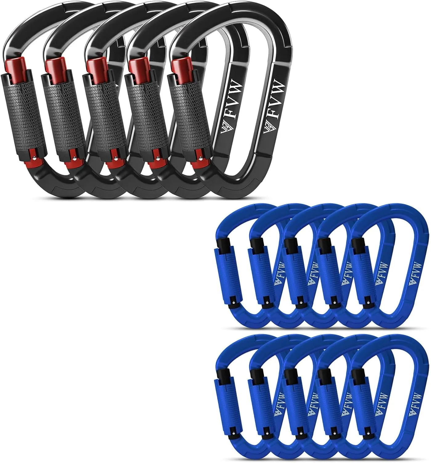 FVW Auto Locking Rock Climbing Carabiner Clips, UIAA Certified Professional 25KN (5620 lbs) Heavy Duty Caribeaners for Rappelling Swing Rescue & Gym etc, Large D-Shaped Carabiners