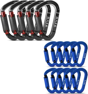 FVW Auto Locking Rock Climbing Carabiner Clips, UIAA Certified Professional 25KN (5620 lbs) Heavy Duty Caribeaners for Rappelling Swing Rescue & Gym etc, Large D-Shaped Carabiners