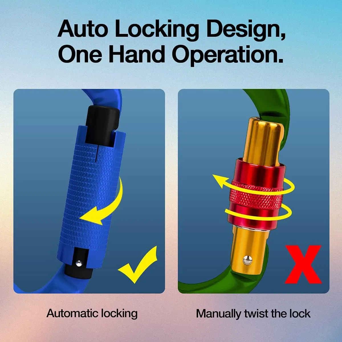 FVW Auto Locking Rock Climbing Carabiner Clips,Professional 25KN (5620 lbs) Heavy Duty Caribeaners for Rappelling Swing Rescue & Gym etc, Large D-Shaped Carabiners