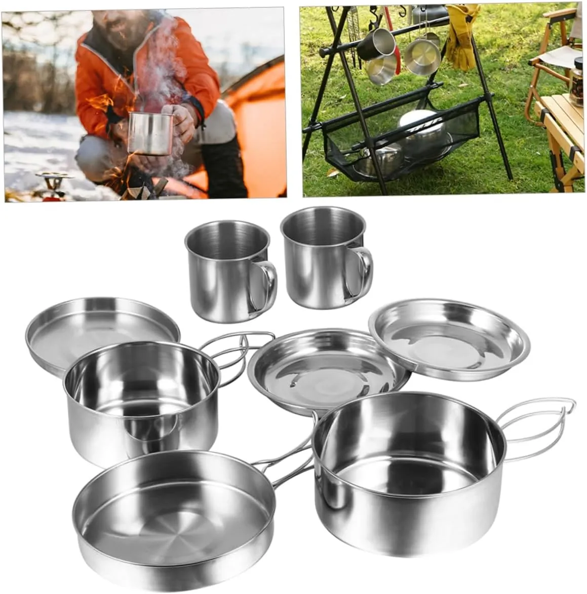 GANAZONO Camping Pot Tripod Pans Bowl Kettle Camping Kit Inflatable Unit Cookware Camping Stove Tins Tableware