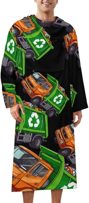 Garbage Truck Wearable Blanket Warm Throw Blanket Wrap Robe Bathrobes with Sleeves for Adult