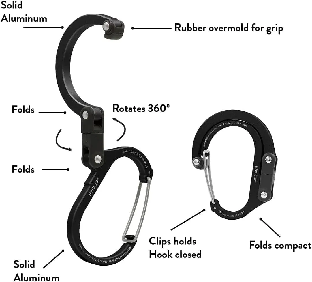 GEAR AID HEROCLIP (Large) Carabiner Gear Clip and Hook for Hanging Heavy Duty Items, Camping Backpacks, Suitcases, Kayaks, Bicycles, Garage Organization and More