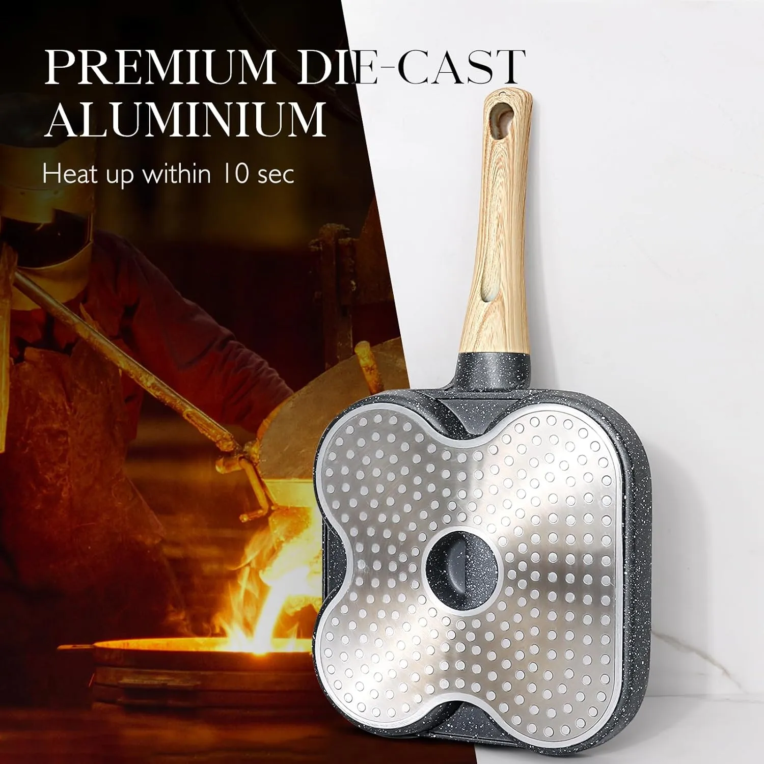 GiPP Non Stick Egg Pan - 3 Section Breakfast Frying Pan, 3-In-1 Divided Grill Pan with Heat-Resistant Handle, 7.9" Omelette Pan Compatible with All Stovetops, PFOA Free, Grey