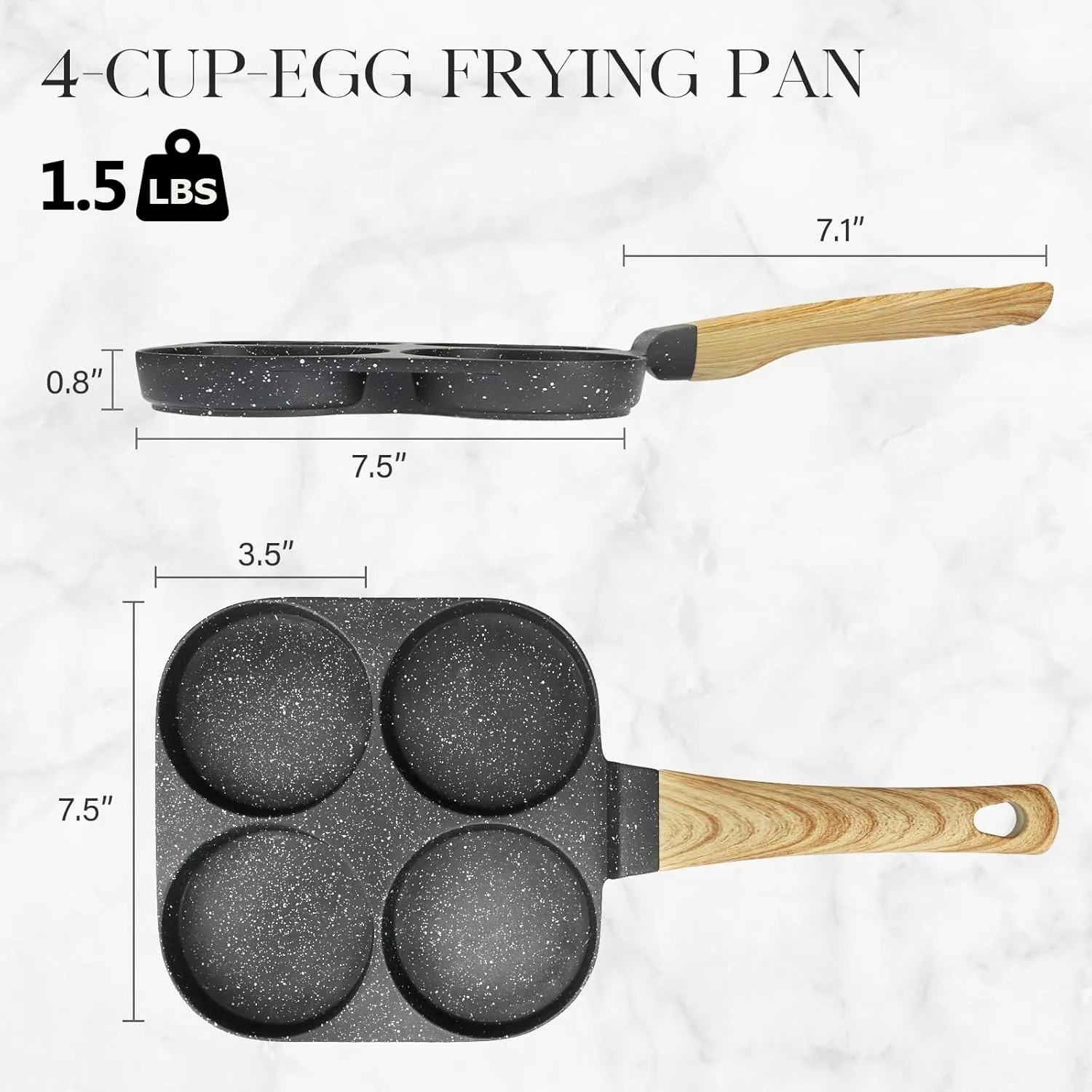 GiPP Non Stick Egg Pan, 4-Cup Granite Omelette Pan Skillet for Breakfast, Pancake Pan with Heat-Resistant Handle, Compatible with All Stovetops, Easy to Clean, PFOA Free, Grey