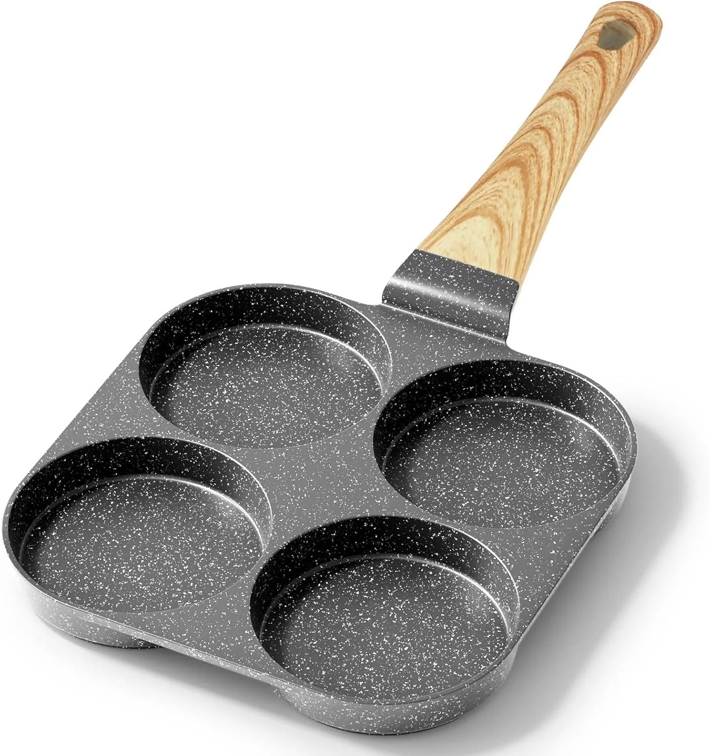 GiPP Non Stick Egg Pan, 4-Cup Granite Omelette Pan Skillet for Breakfast, Pancake Pan with Heat-Resistant Handle, Compatible with All Stovetops, Easy to Clean, PFOA Free, Grey