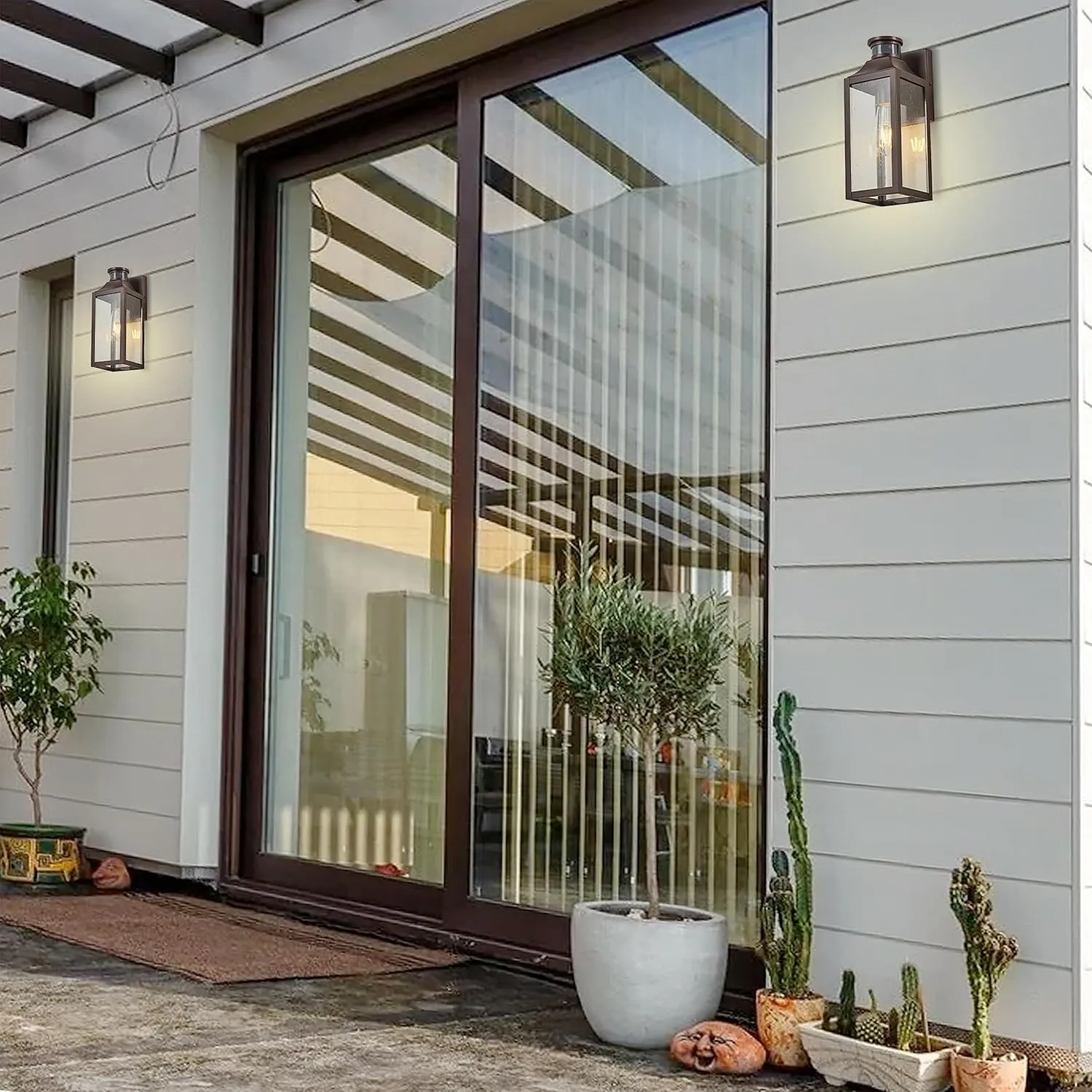 GOLDHILL Bronze Motion Sensor Outdoor Wall Light Fixture 2 Pack, Exterior Wall Lantern with E26 Base Socket, Outdoor Lights for House, Garage, Doorway, Porch