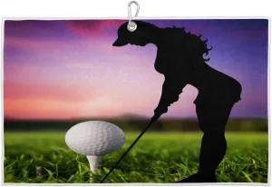 Golf Sunset Golf Towel with Heavy Duty Carabiner Ultra Absorbent Quick Dry Perfect for Cleaning Clubs Balls Gear Essential Golf Accessory for Men Women Kids