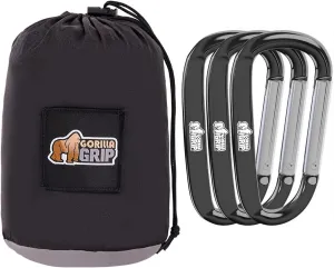GORILLA GRIP Camping Hammock and Heavy Duty Carabiner Clip, Camping Hammock Holds 500 lbs, Carabiner Clip 3 Pack, Both in Black, 2 Item Bundle