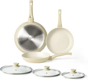 Granite Nonstick Cookware Set - 3 Pcs Induction Skillets, Egg & Omelette Frying Pans with Lids, Healthy, No Toxic, PFOA Free