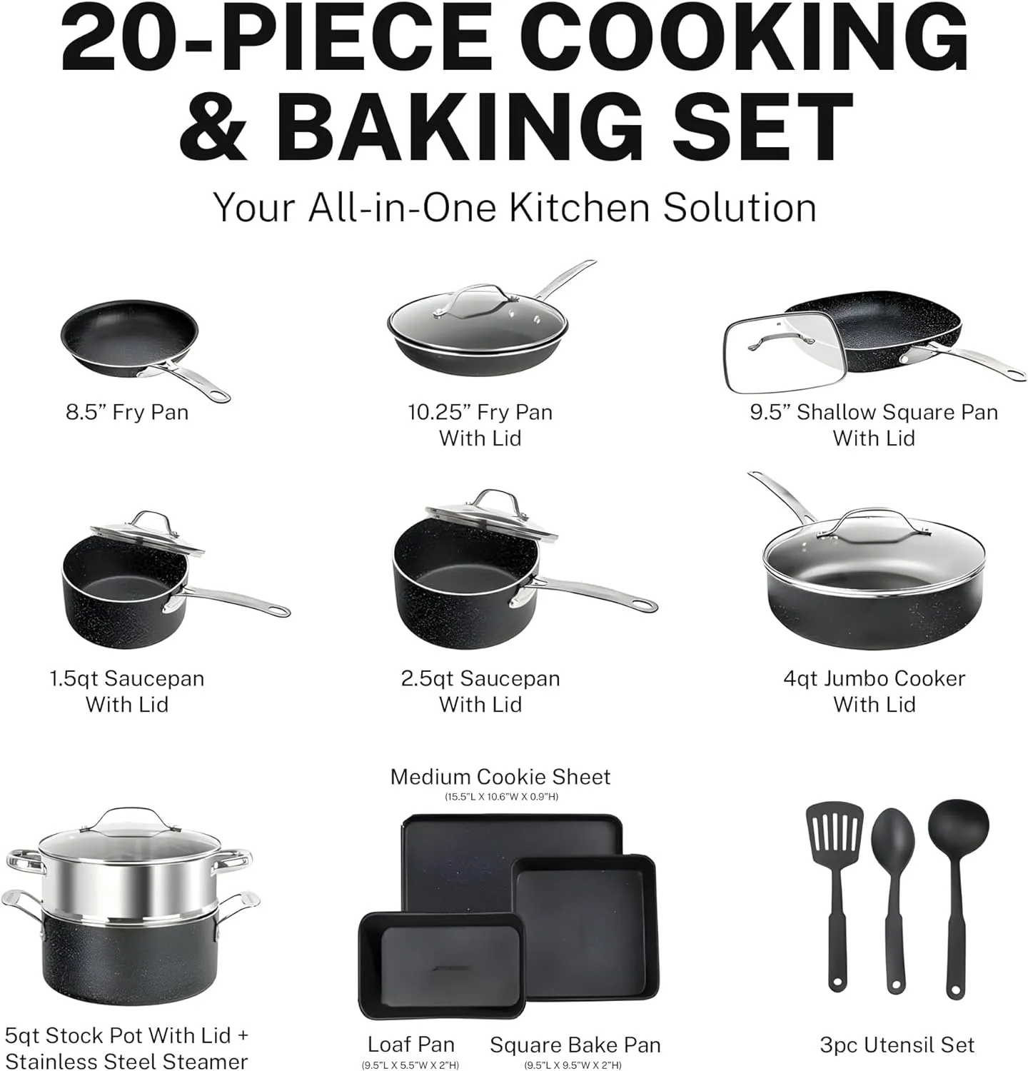 GRANITESTONE 20 Pc Kitchen Pots and Pans Set Non Stick Cookware Set, Kitchen Granite Nonstick Cookware Sets, Diamond Coated Non Toxic Cookware Set, Oven & Dishwasher Safe