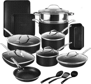 GRANITESTONE 20 Pc Kitchen Pots and Pans Set Non Stick Cookware Set, Kitchen Granite Nonstick Cookware Sets, Diamond Coated Non Toxic Cookware Set, Oven & Dishwasher Safe