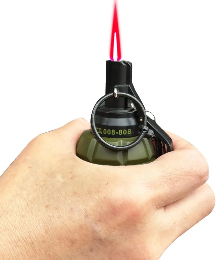 Green Cool Lighter,Refillable Butane Jet Torch Flame Windproof Lighters,Adjustable,Camping BBQ Kitchen Outdoors (W3)