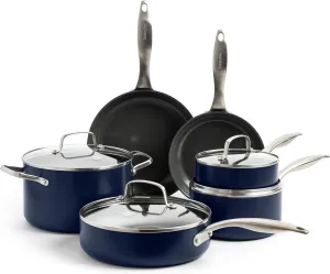 GreenPan Canterbury 10 Piece Cookware Pots and Pans Set, Hard Anodized Ceramic Nonstick, PFOA and PFAS-Free, Metal Utensil Safe, Oven & Dishwasher Safe, Oxford Blue