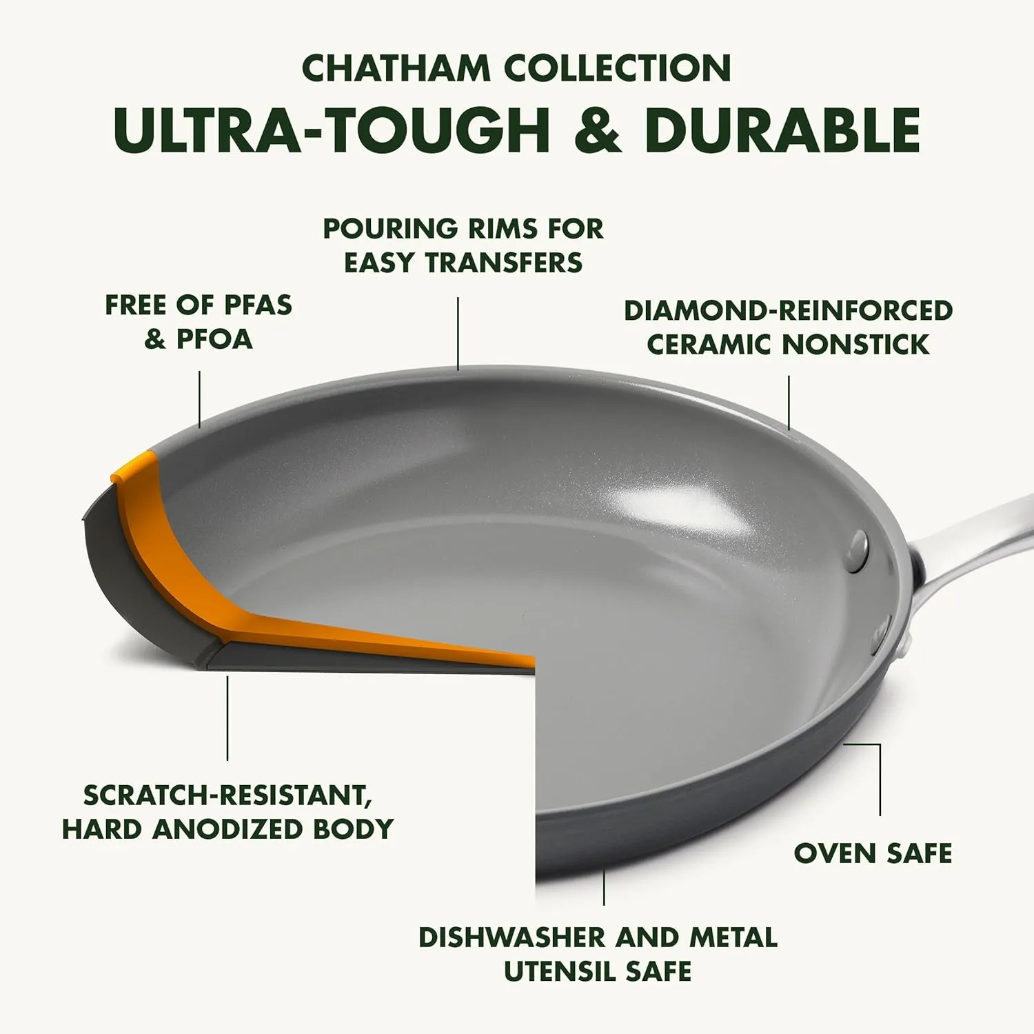 GreenPan Chatham Hard Anodized Healthy Ceramic Nonstick 10 Piece Cookware Pots and Pans Set, Frying Pan Skillets, Saucepans, Saute Pan, Stockpot, Lids, PFAS & PFOA-Free, Dishwasher & Oven Safe, Gray