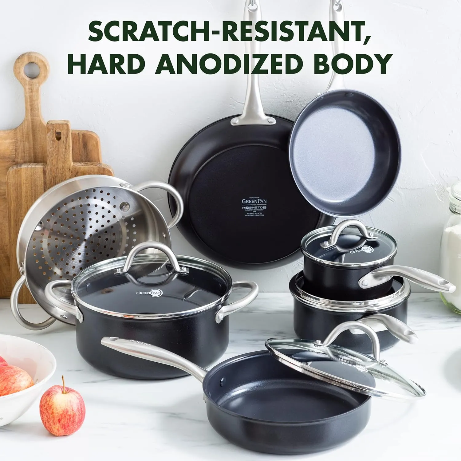 GreenPan Lima Midnight Hard Anodized Healthy Ceramic Nonstick 11 Piece Cookware Pots and Pans Set, PFAS-Free, Induction, Oven Safe, Black