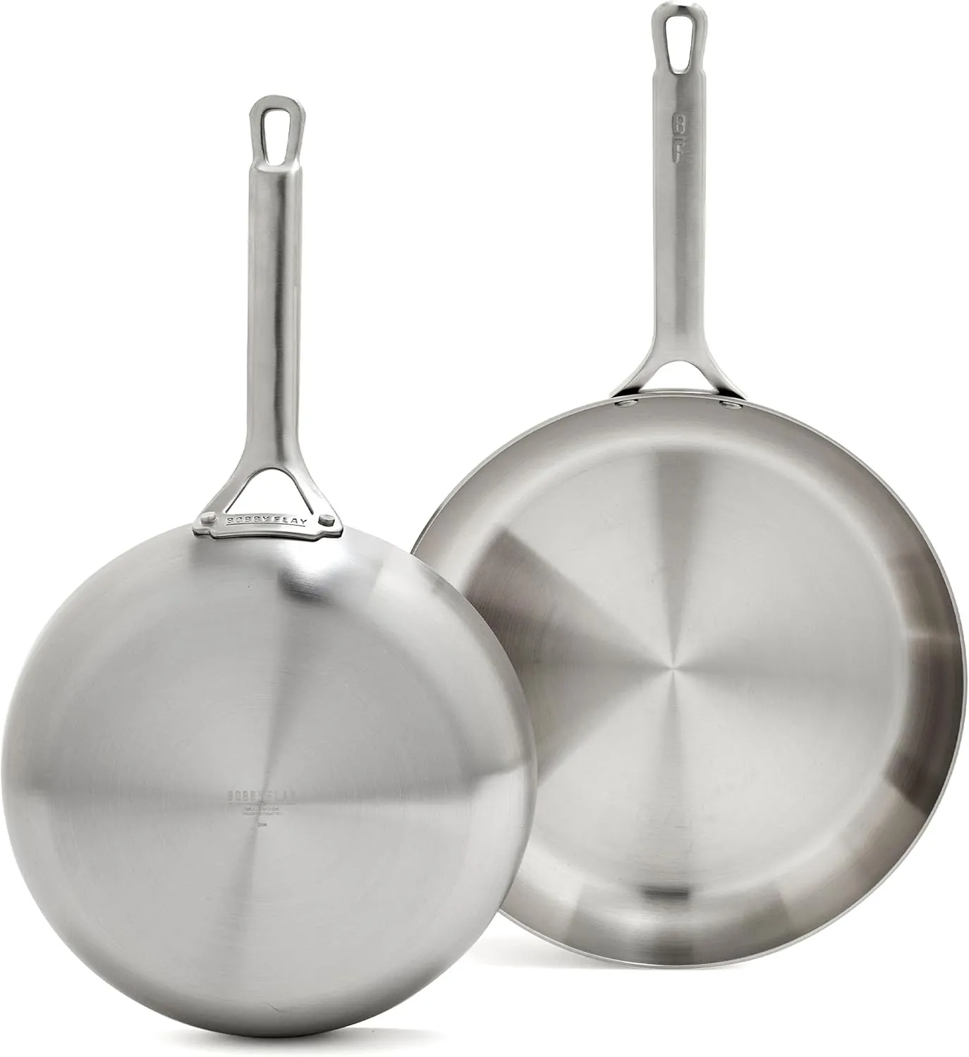 GreenPan x Bobby Flay Stainless Steel 10” & 12” Frying Pan Skillet Set, Induction Compatible, Durable, Dishwasher Safe, Oven & Broiler Safe 400°F, Tri Ply Clad Pans, Heat Responsive Core, 2-Piece Set