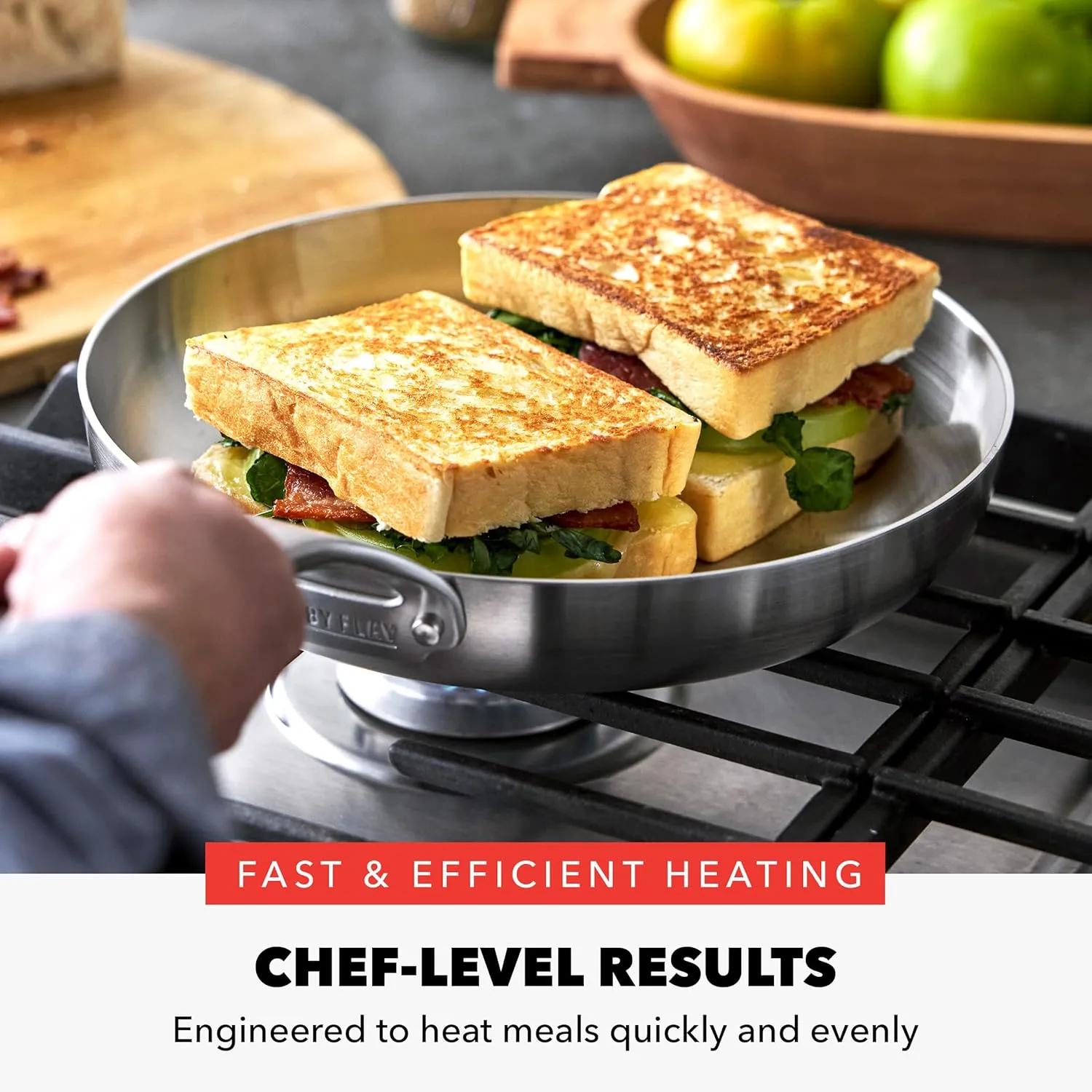 GreenPan x Bobby Flay Stainless Steel 10” & 12” Frying Pan Skillet Set, Induction Compatible, Durable, Dishwasher Safe, Oven & Broiler Safe 400°F, Tri Ply Clad Pans, Heat Responsive Core, 2-Piece Set