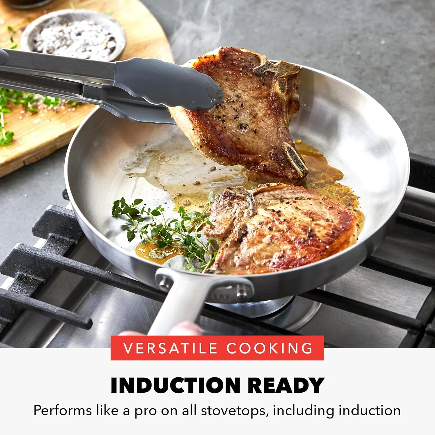 GreenPan x Bobby Flay Stainless Steel 10” & 12” Frying Pan Skillet Set, Induction Compatible, Durable, Dishwasher Safe, Oven & Broiler Safe 400°F, Tri Ply Clad Pans, Heat Responsive Core, 2-Piece Set
