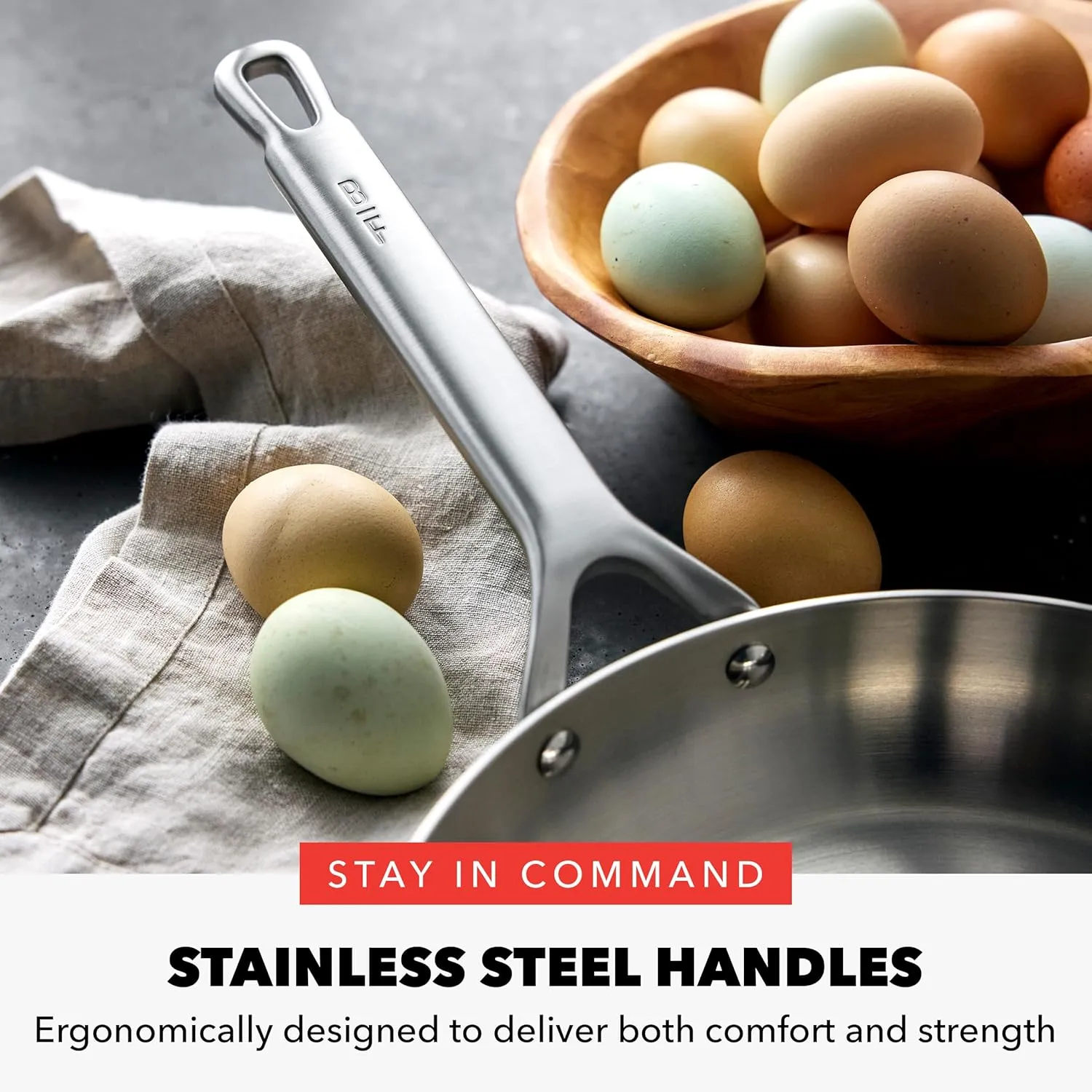 GreenPan x Bobby Flay Stainless Steel 10” & 12” Frying Pan Skillet Set, Induction Compatible, Durable, Dishwasher Safe, Oven & Broiler Safe 400°F, Tri Ply Clad Pans, Heat Responsive Core, 2-Piece Set