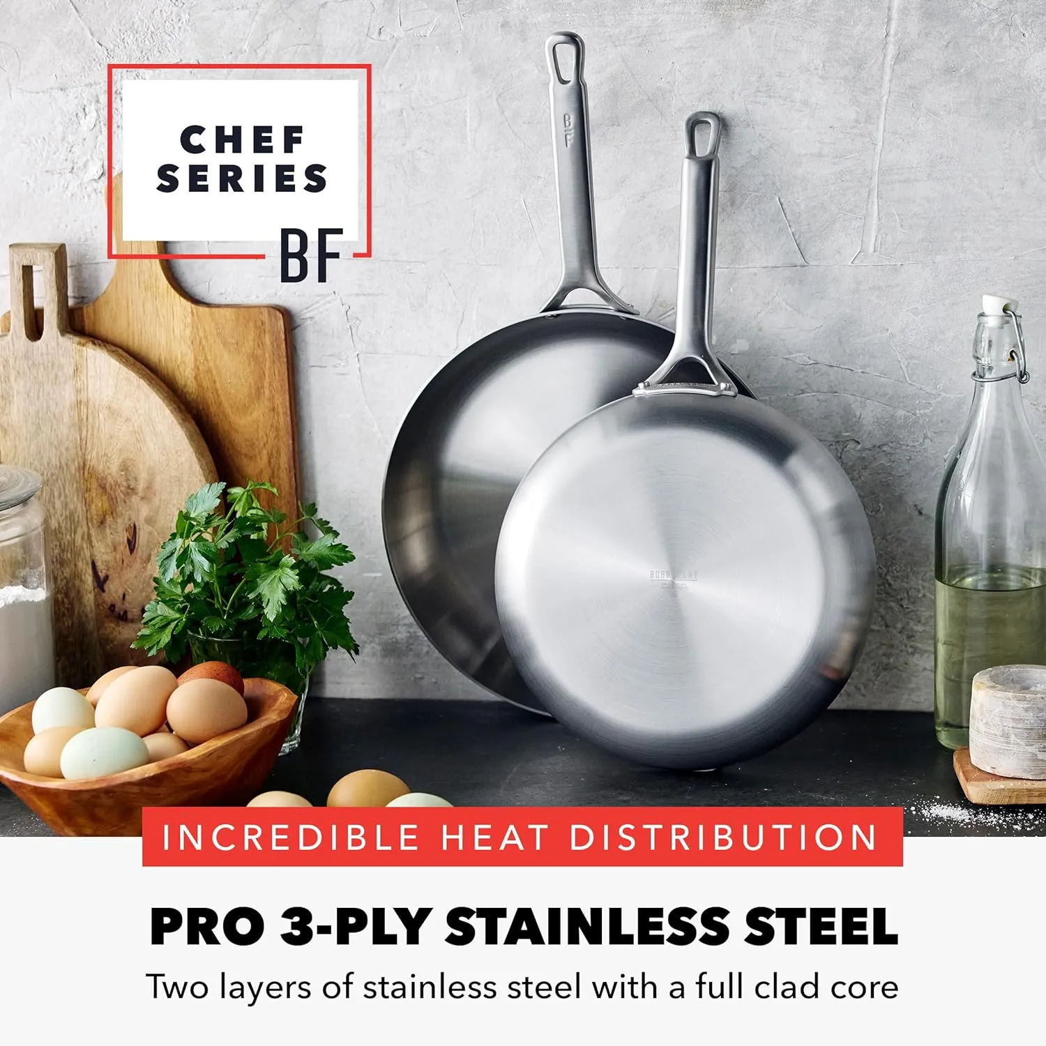 GreenPan x Bobby Flay Stainless Steel 10” & 12” Frying Pan Skillet Set, Induction Compatible, Durable, Dishwasher Safe, Oven & Broiler Safe 400°F, Tri Ply Clad Pans, Heat Responsive Core, 2-Piece Set