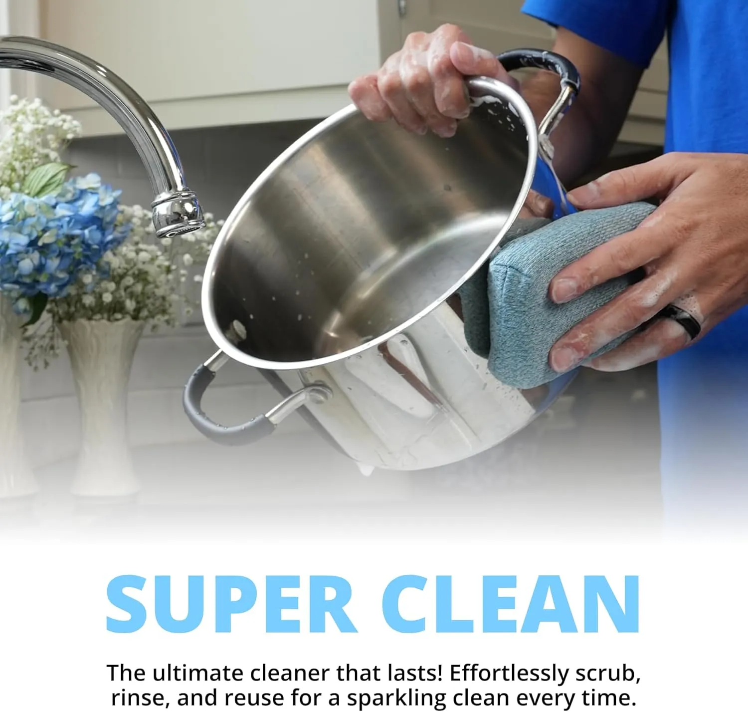 Grill Rescue Heavy Duty Kitchen Sponge - Lasts 20x Longer, Scratch-Free, Safe for Non-Stick Cookware - Cut Resistant, Versatile Household, Bathroom & Outdoor Cleaning Supplies (3, Blue)