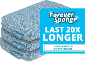 Grill Rescue Heavy Duty Kitchen Sponge - Lasts 20x Longer, Scratch-Free, Safe for Non-Stick Cookware - Cut Resistant, Versatile Household, Bathroom & Outdoor Cleaning Supplies (3, Blue)