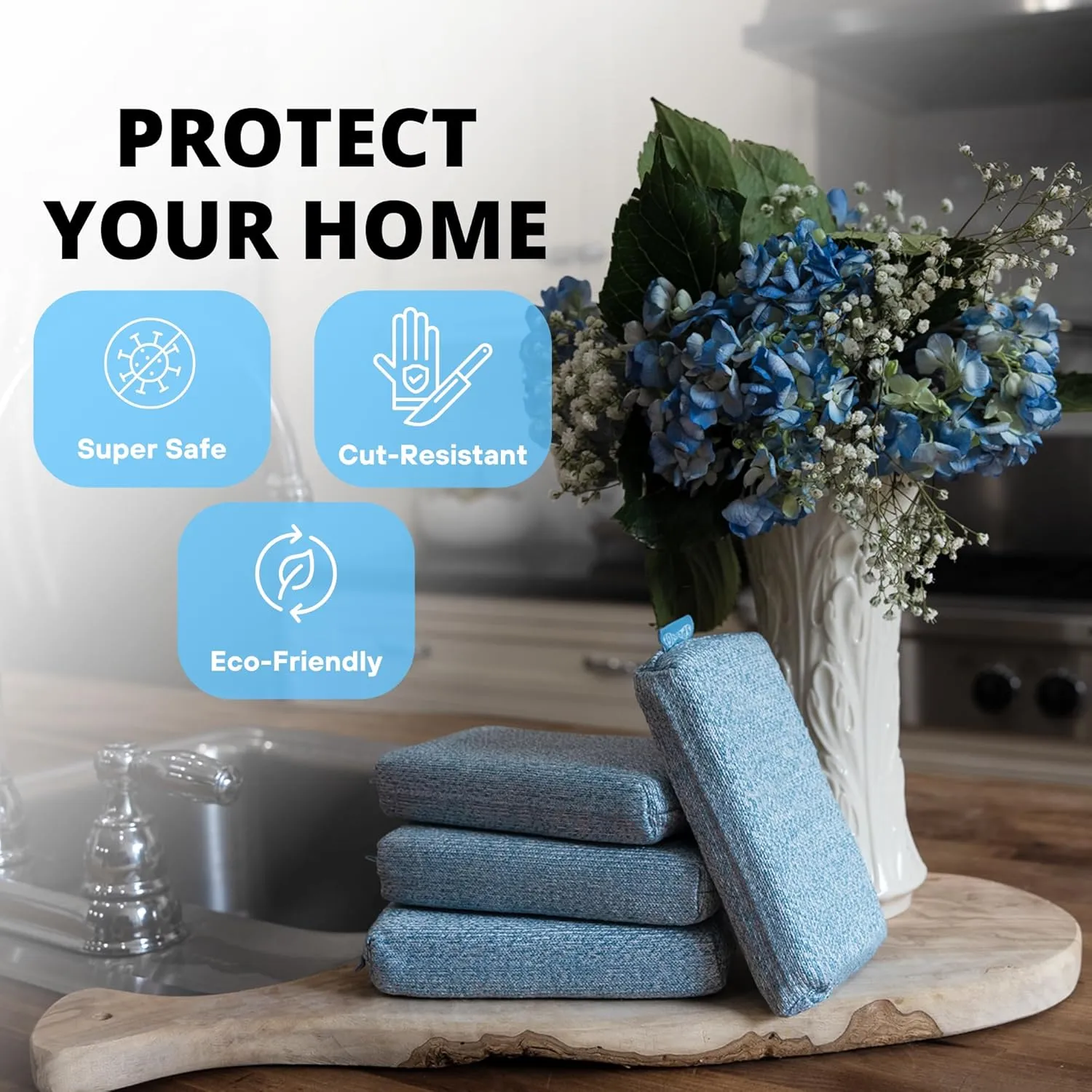 Grill Rescue Heavy Duty Kitchen Sponge - Lasts 20x Longer, Scratch-Free, Safe for Non-Stick Cookware - Cut Resistant, Versatile Household, Bathroom & Outdoor Cleaning Supplies (3, Blue)