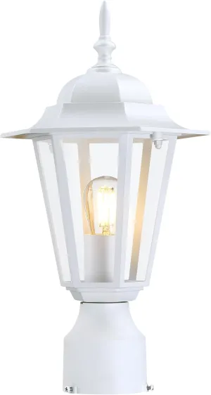 GRUENLICH Outdoor Post Lighting Fixture Pole Lantern, E26 Medium Base Max 60W, Aluminum Housing Plus Glass, Bulb Not Included, White Finish, 1 Pack