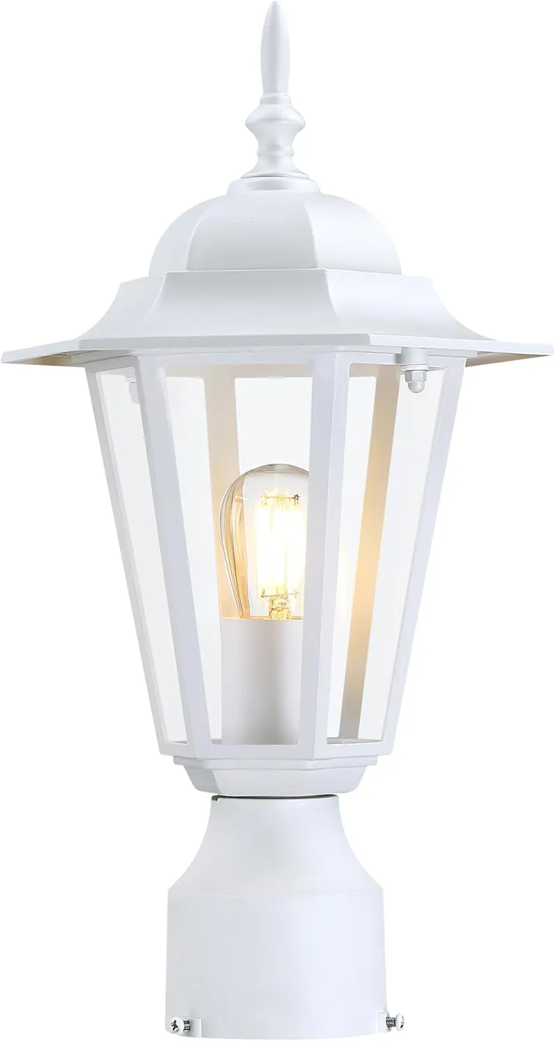 GRUENLICH Outdoor Post Lighting Fixture Pole Lantern, E26 Medium Base Max 60W, Aluminum Housing Plus Glass, Bulb Not Included, White Finish, 1 Pack