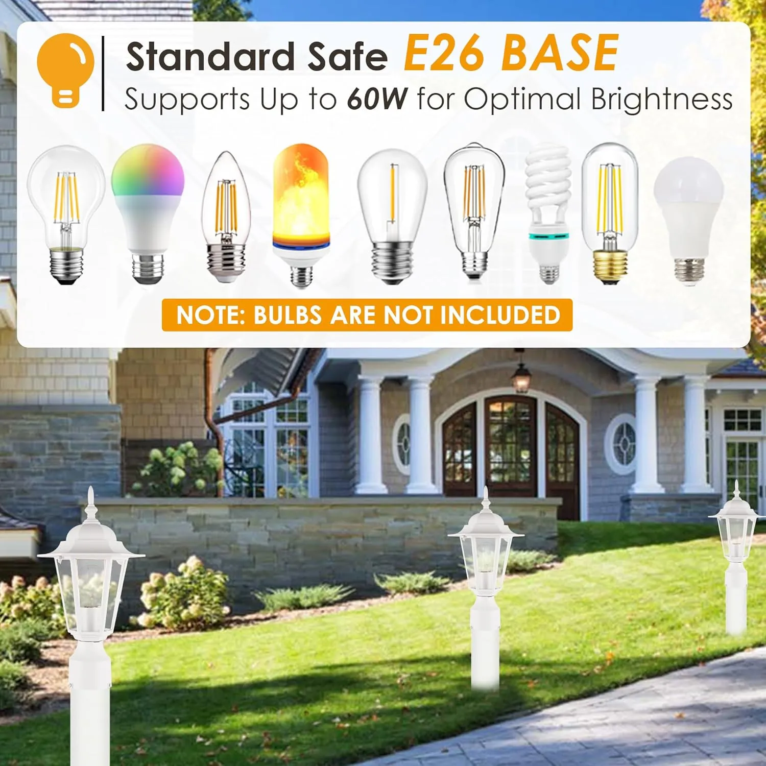 GRUENLICH Outdoor Post Lighting Fixture Pole Lantern, E26 Medium Base Max 60W, Aluminum Housing Plus Glass, Bulb Not Included, White Finish, 1 Pack