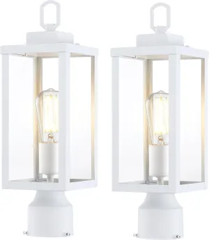 GRUENLICH Outdoor Post Lighting Fixture Pole Lantern, E26 Medium Base Max 60W, Metal Housing Plus Glass, Matte White Finish, Bulb Not Included, 2 Pack