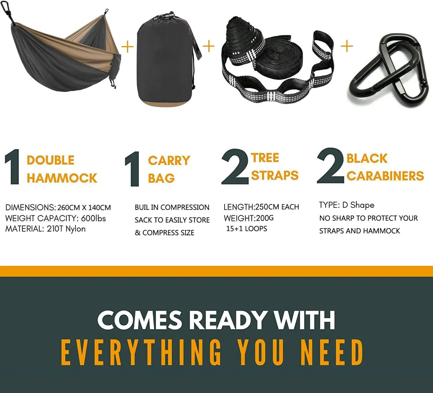 Hammocks Parachute Hammock with Hammock Straps and Black Carabiner Camping Survival Travel Outdoor Beach Hiking Gear Backpacking Hammock Outdoor Hammock