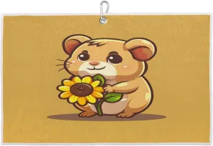 Hamster Sunflower Golf Towel with Heavy Duty Carabiner Ultra Absorbent Quick Dry Perfect for Cleaning Clubs Balls Gear Essential Golf Accessory for Men Women Kids