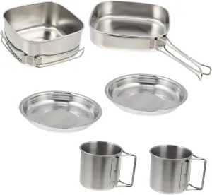 HANABASS 1set Camping Cookware Stainless Steel Cooking Utensils Handle for Easy Storage for Camping Hiking Picnic and Outdoor Activities