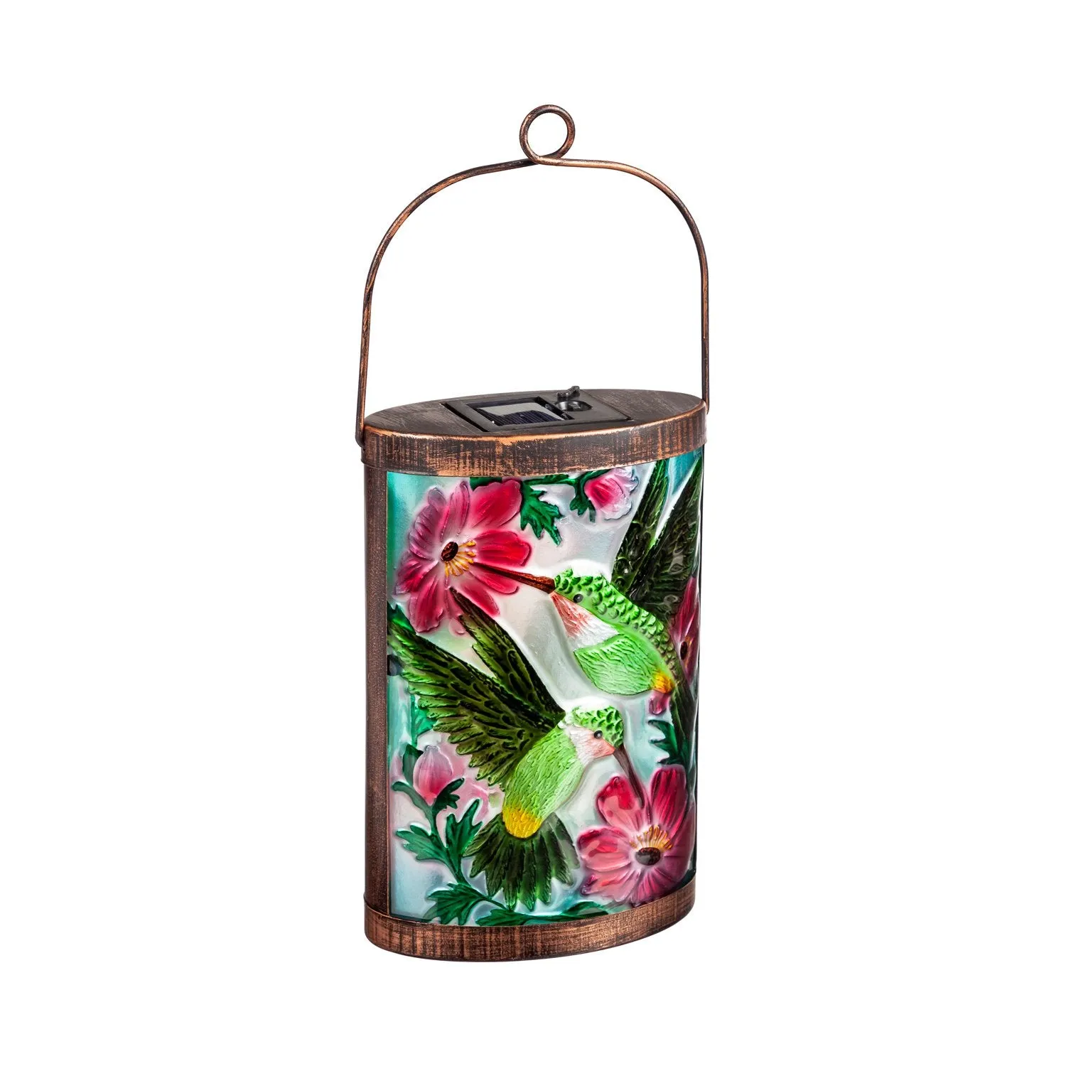 Handpainted Solar Glass Lantern, Hummingbird duo,2sp6242