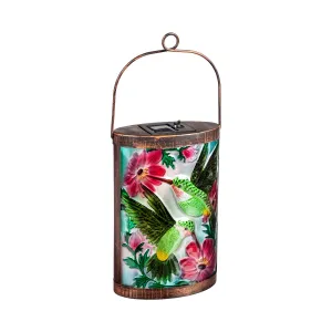 Handpainted Solar Glass Lantern, Hummingbird duo,2sp6242