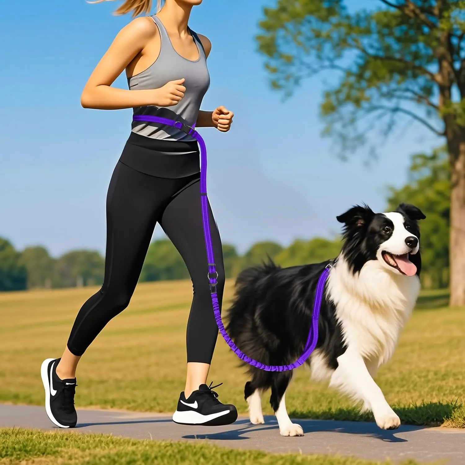 ​Hands Free Dog Leash for Large Dogs ​Adjustable 6 to 9 Feet ​Heavy Duty with ​No Pull Bungee & ​Reflective Ideal for ​Running, ​Jogging, ​Leash ​Carabiner for Ultimate Convenience Purple