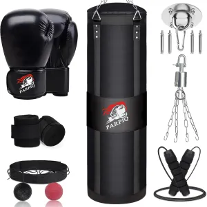 Hanging Punching Bag for Adults, 4ft New Upgrade Canvas Heavy Boxing Bag Set, Punching Bag with 12oz Boxing Gloves for MMA Kickboxing Muay Thai Training Home(Unfilled)