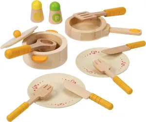 Hape Gourmet Play Kitchen Starter Accessories Wooden Play Set| 13 PCs Pretend Cookware Plates Dishes Play Kitchen Sets for Kids
