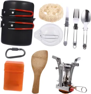 Happyyami 1 Set Portable Cooking Kit Lightweight Multi Function Utensils for Camping Hiking and Picnics Easy to Clean Includes Kettle and Bowl